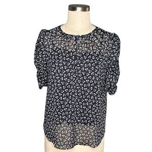 J. CREW Blue Floral Short Sleeve‎ Sheer Knit Blouse Tank Top Women's Size Small